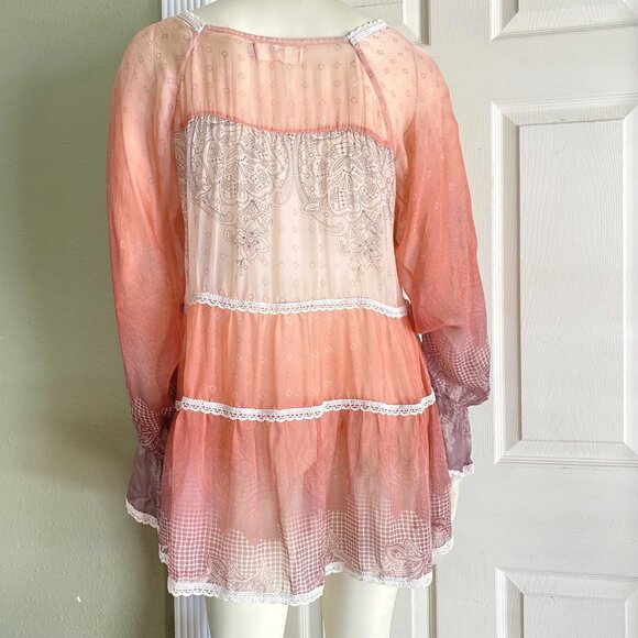 size S 4 Love & Liberty Johnny Was sheer relaxed loose fit tunic boho silk blous - Picture 9 of 10